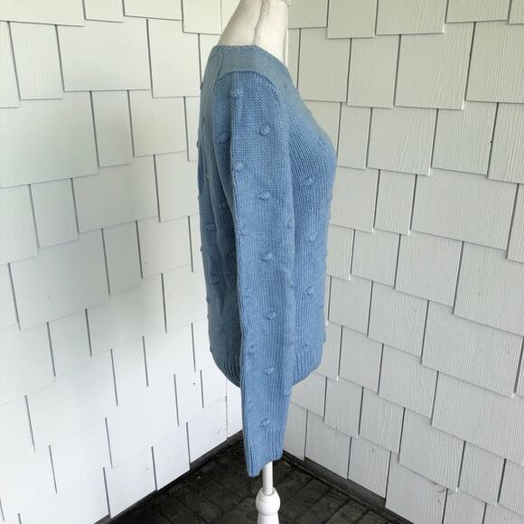 Lucky Brand Women's Blue Ribbed Knit Bobble Crew Neck Pull Over Sweater - Picture 2 of 3